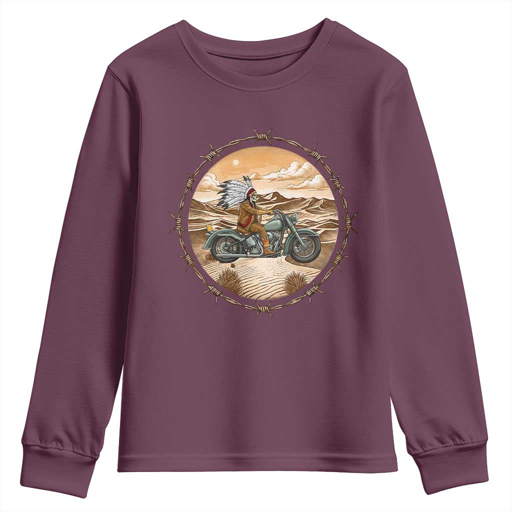 Native American Biker Gift Youth Sweatshirt Skull Motorcycle Rider