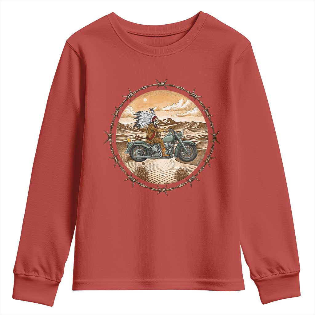 Native American Biker Gift Youth Sweatshirt Skull Motorcycle Rider