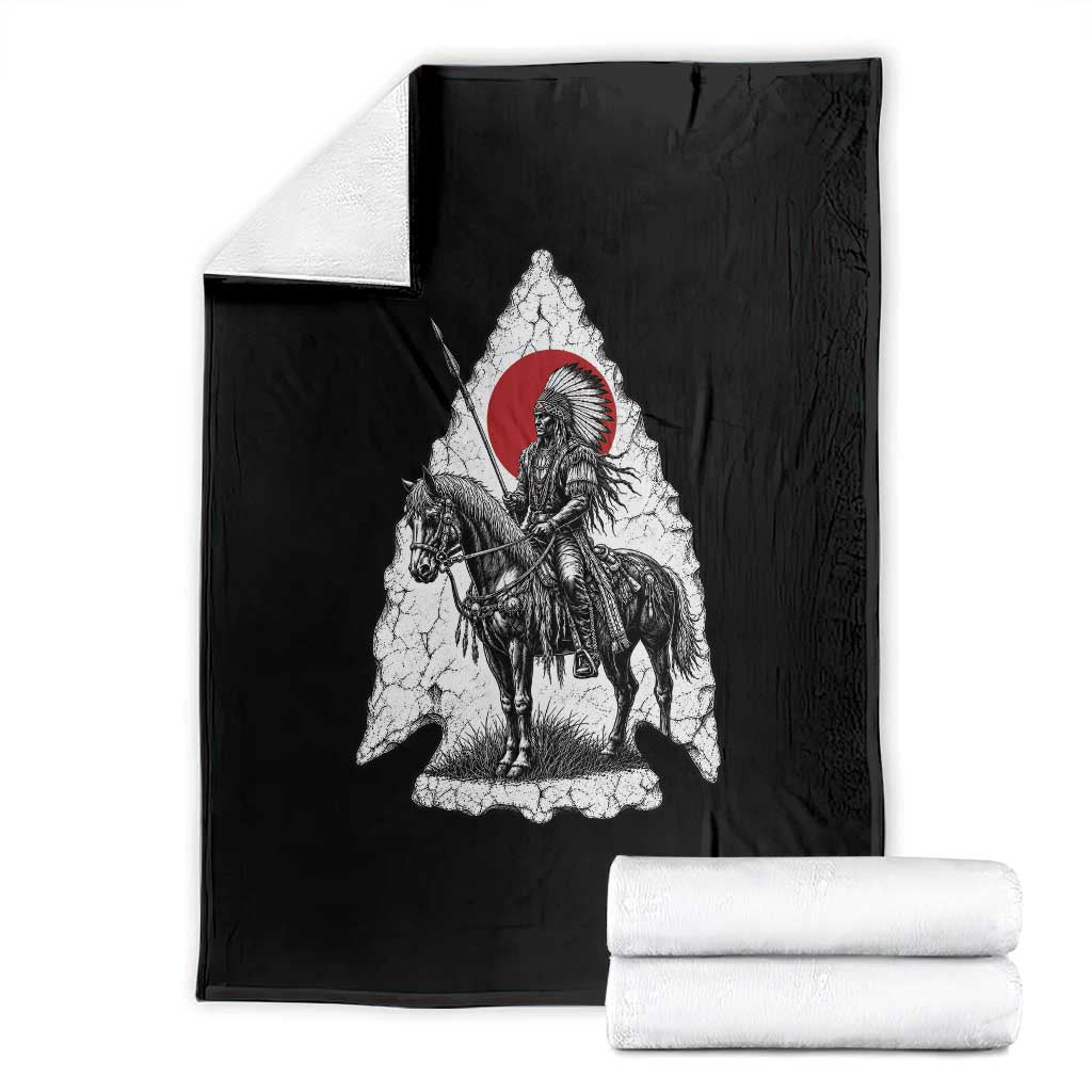 Vintage Native American Warrior Throw Blanket Horse Rider Feather Headdress Graphic