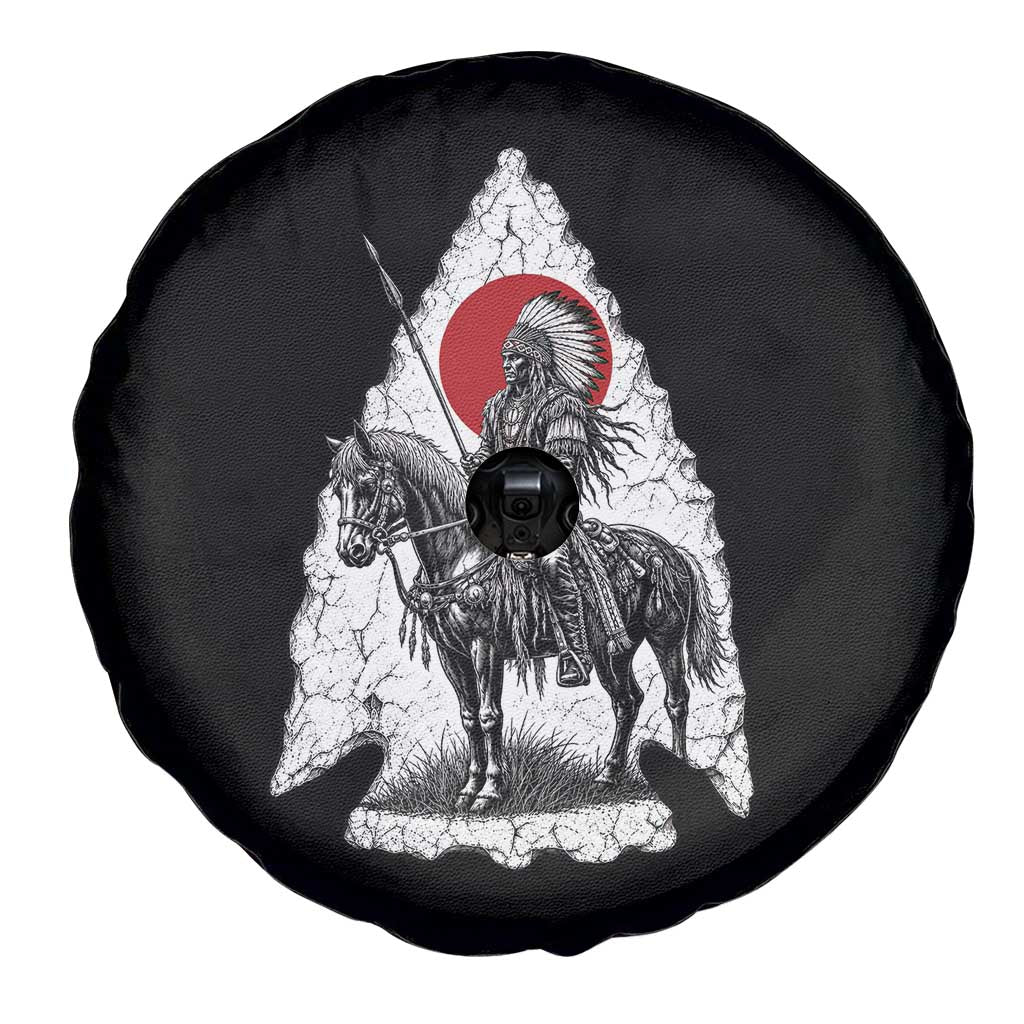 Vintage Native American Warrior Spare Tire Cover Horse Rider Feather Headdress Graphic