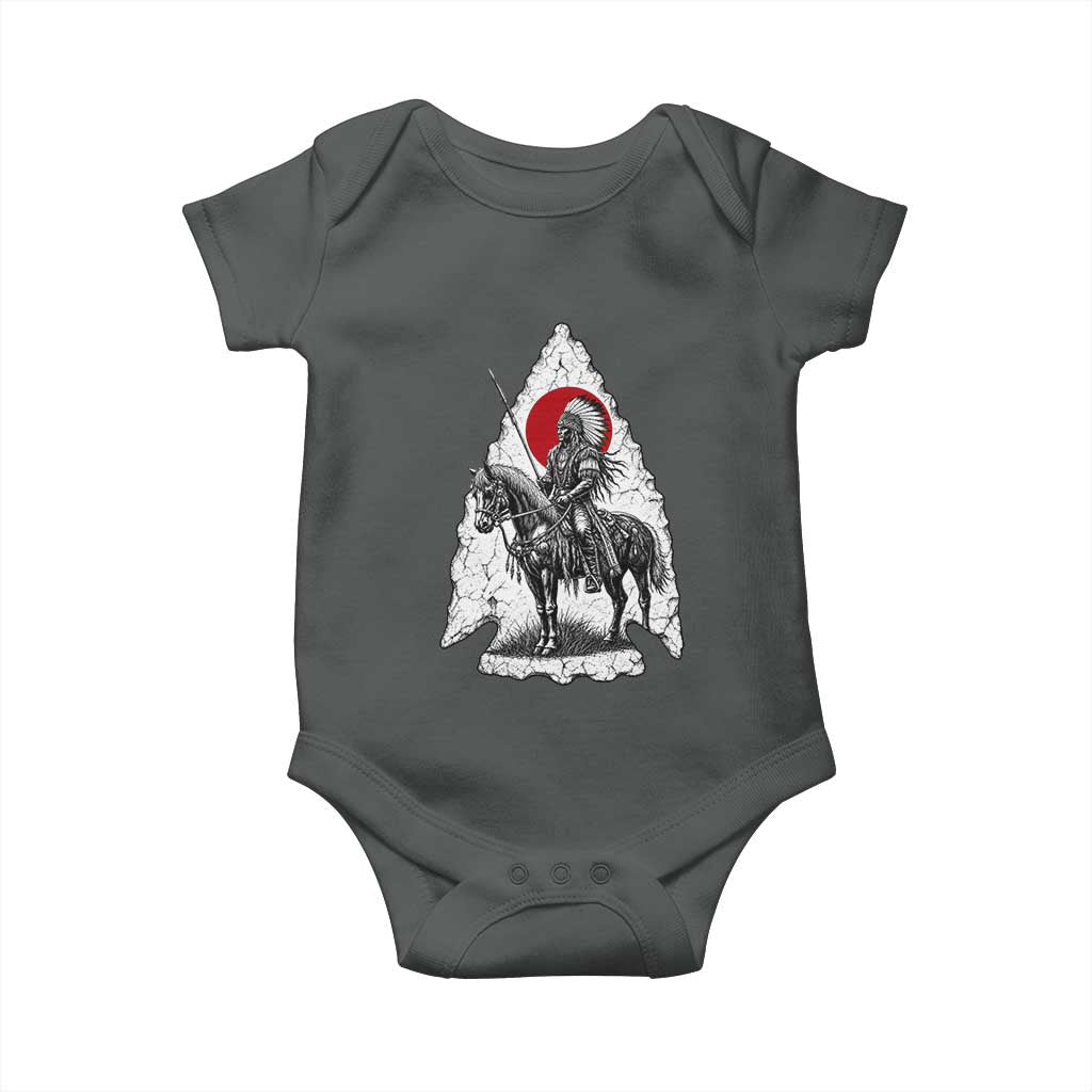 Vintage Native American Warrior Baby Onesie Horse Rider Feather Headdress Graphic