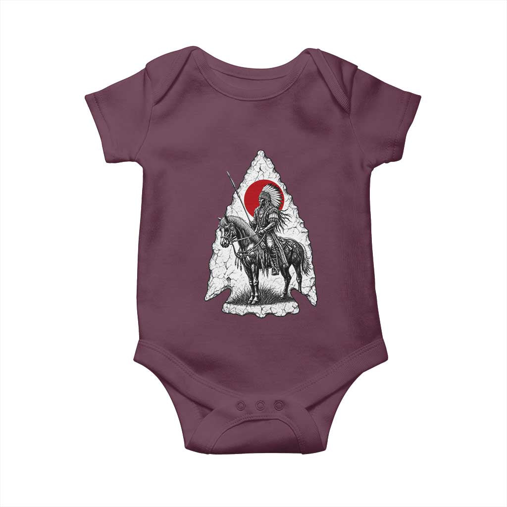 Vintage Native American Warrior Baby Onesie Horse Rider Feather Headdress Graphic
