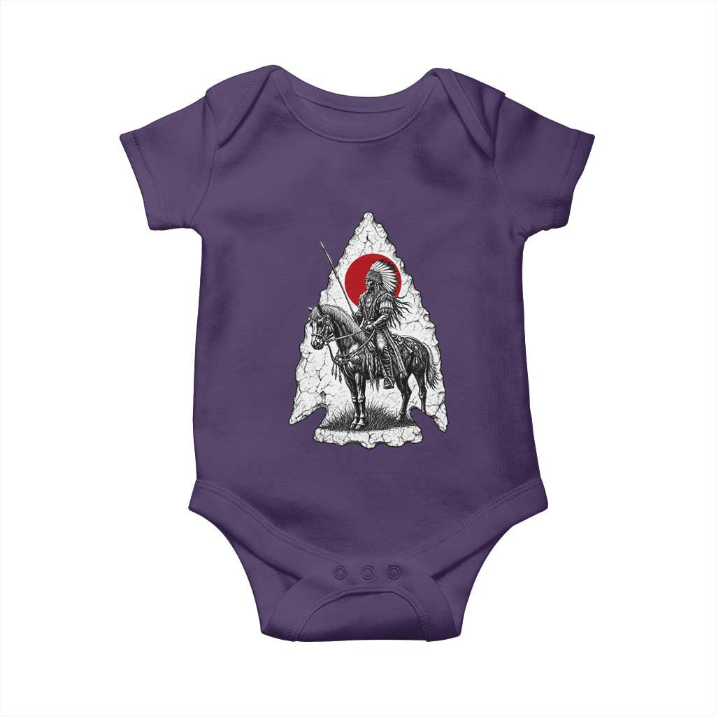 Vintage Native American Warrior Baby Onesie Horse Rider Feather Headdress Graphic