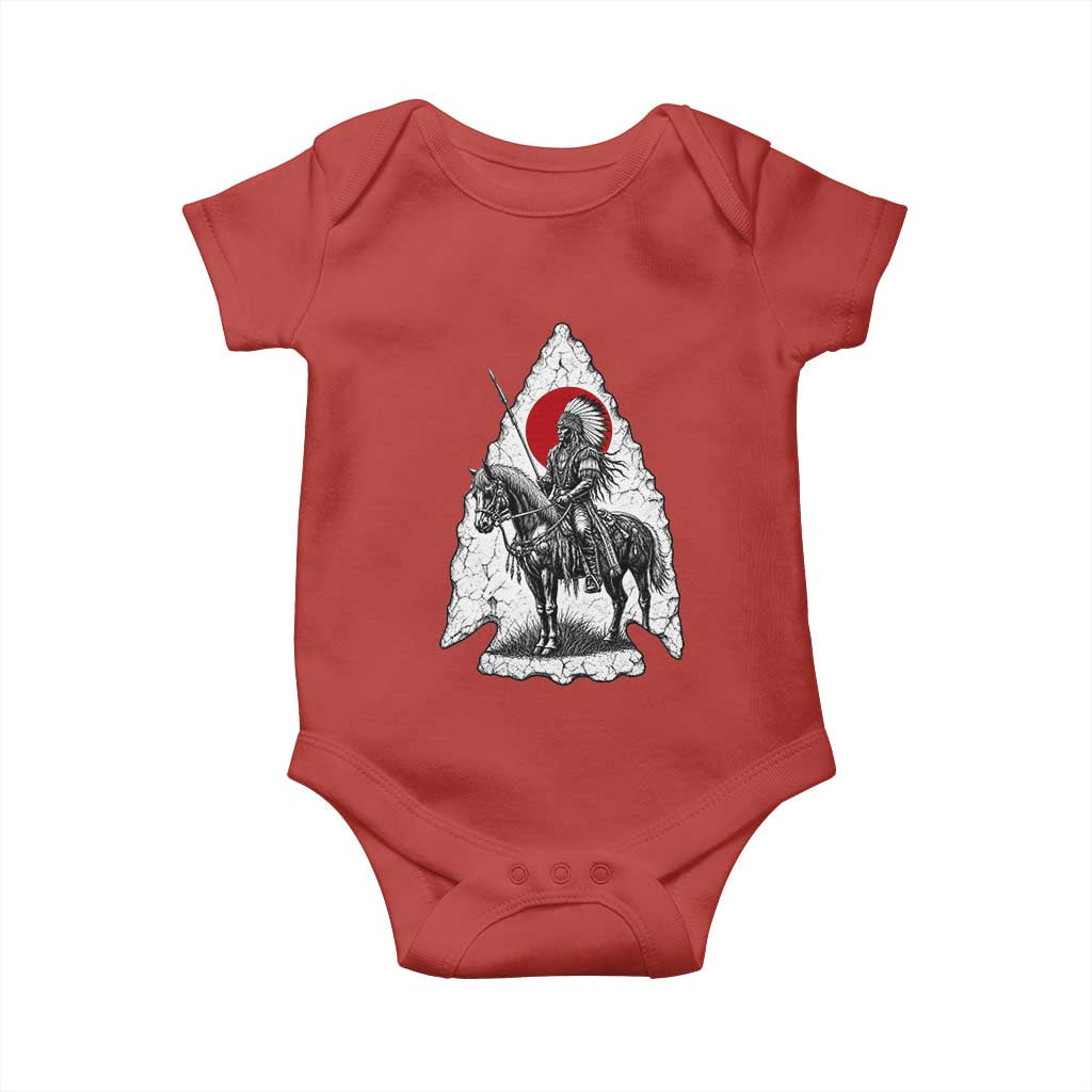 Vintage Native American Warrior Baby Onesie Horse Rider Feather Headdress Graphic