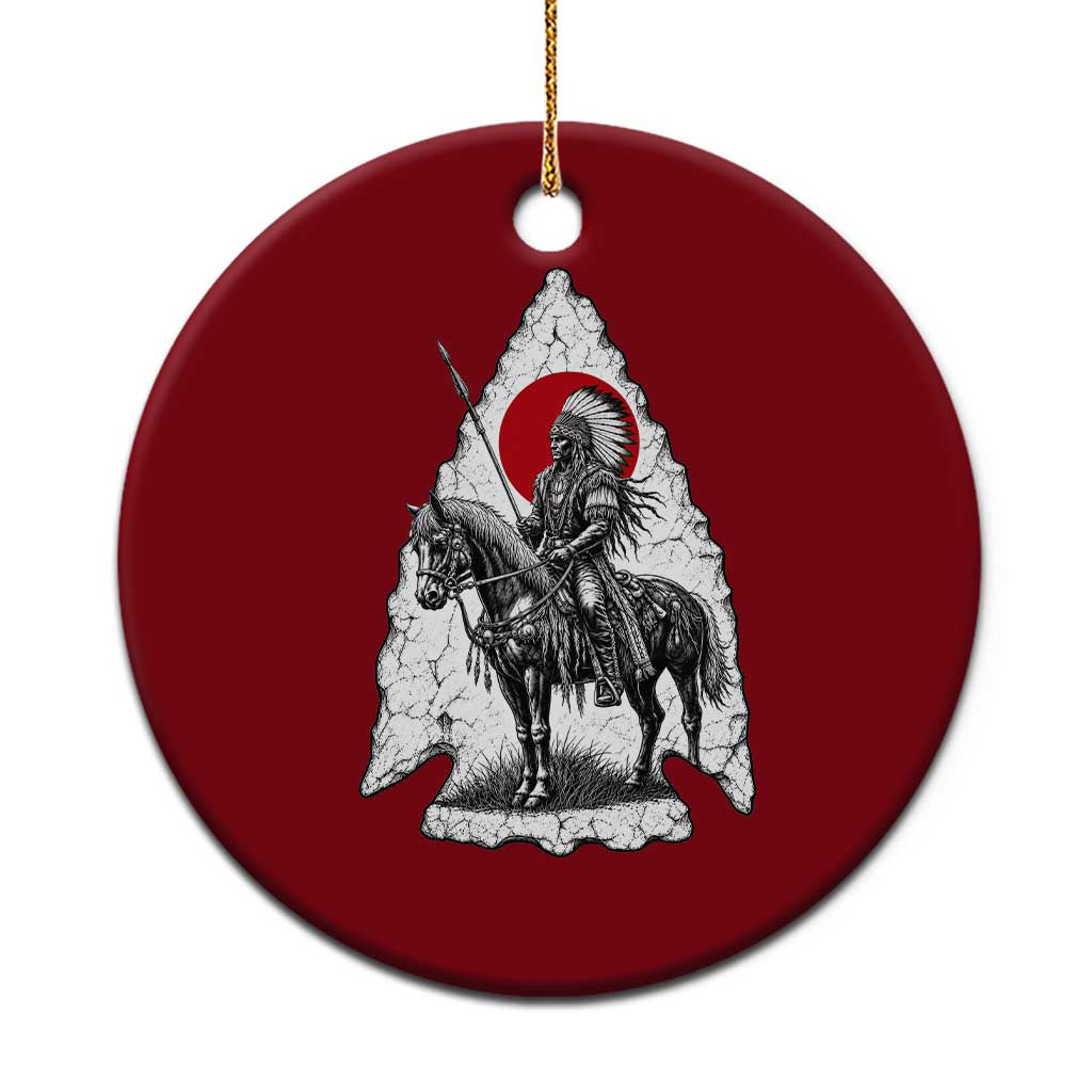 Vintage Native American Warrior Ceramic Ornament Horse Rider Feather Headdress Graphic