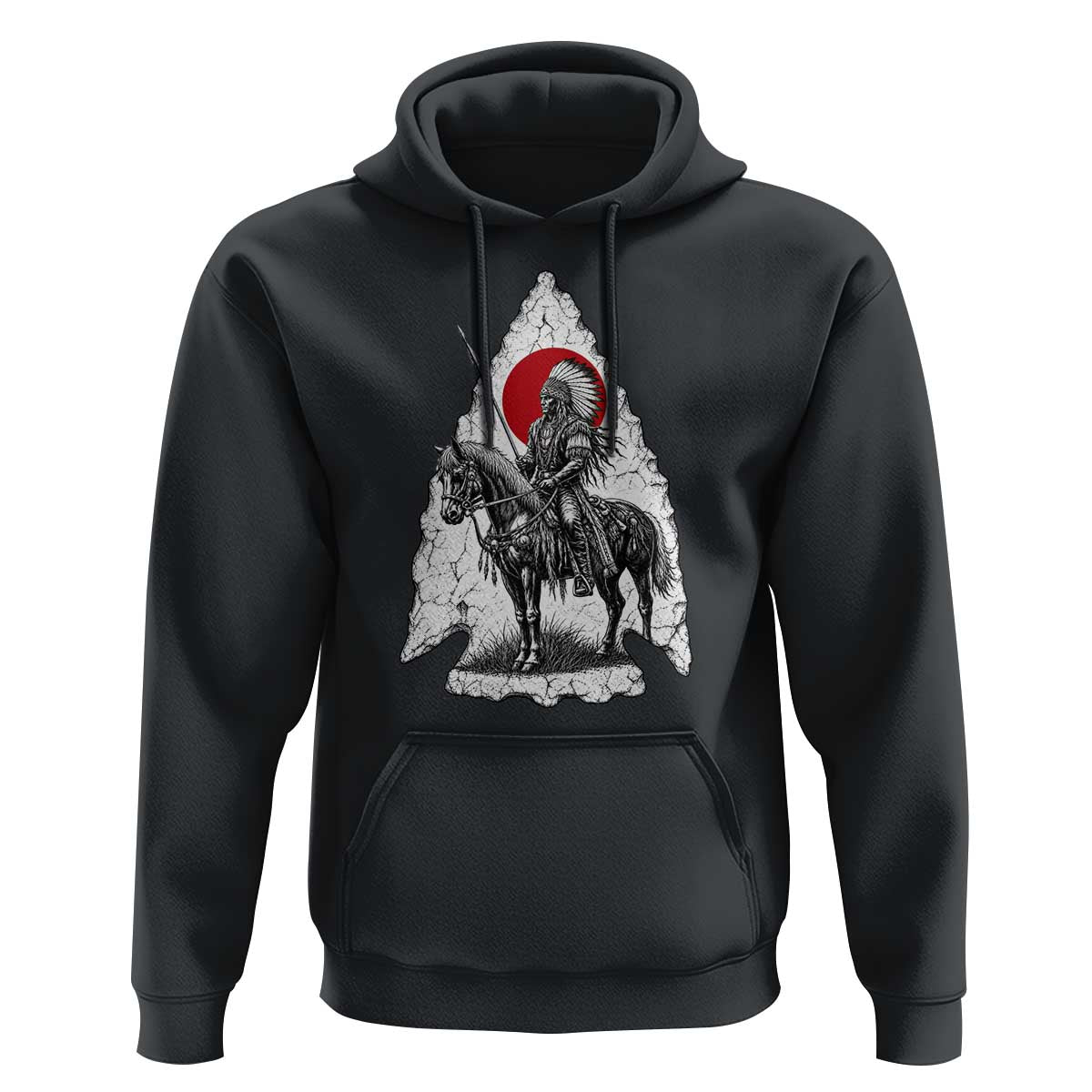Vintage Native American Warrior Hoodie Horse Rider Feather Headdress Graphic