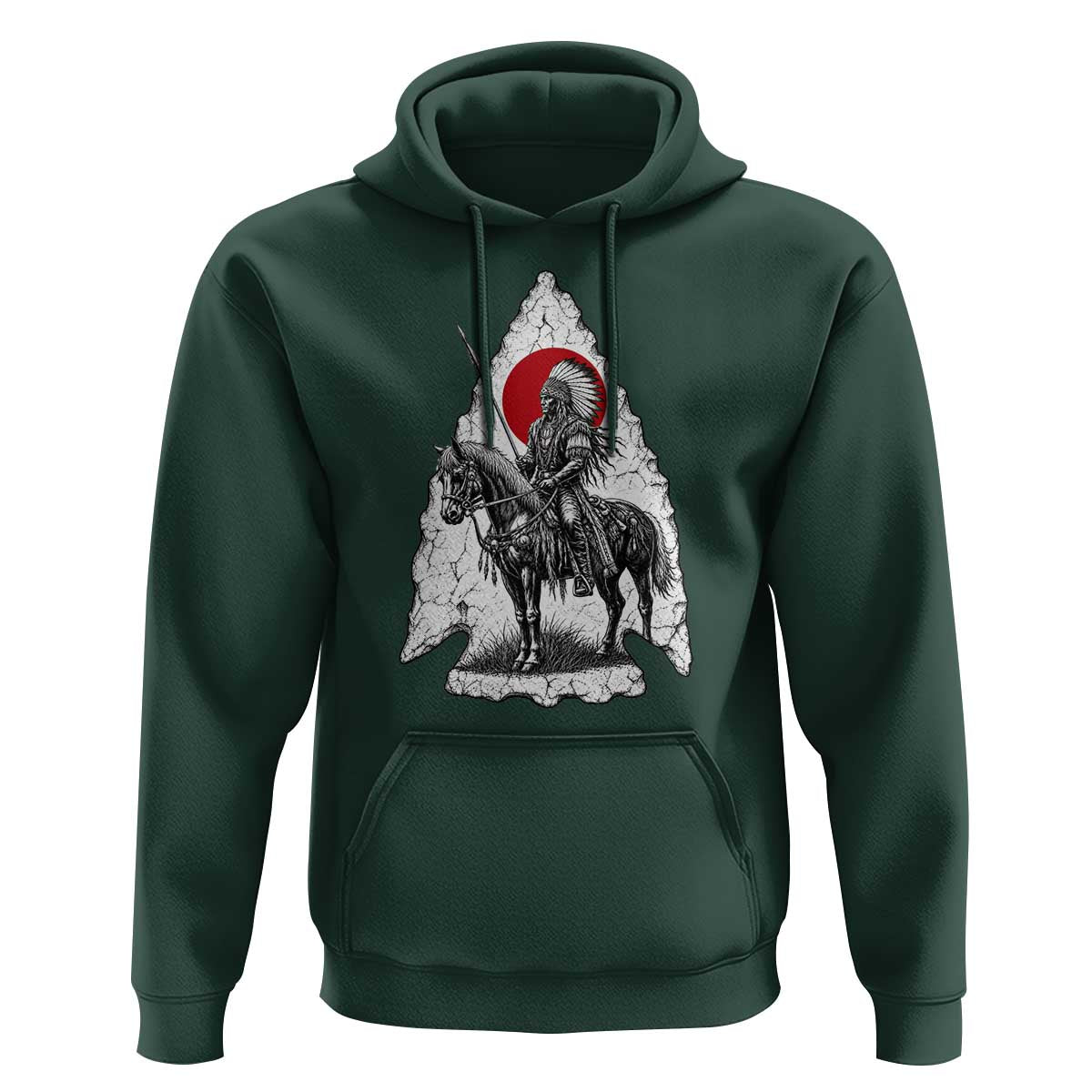 Vintage Native American Warrior Hoodie Horse Rider Feather Headdress Graphic