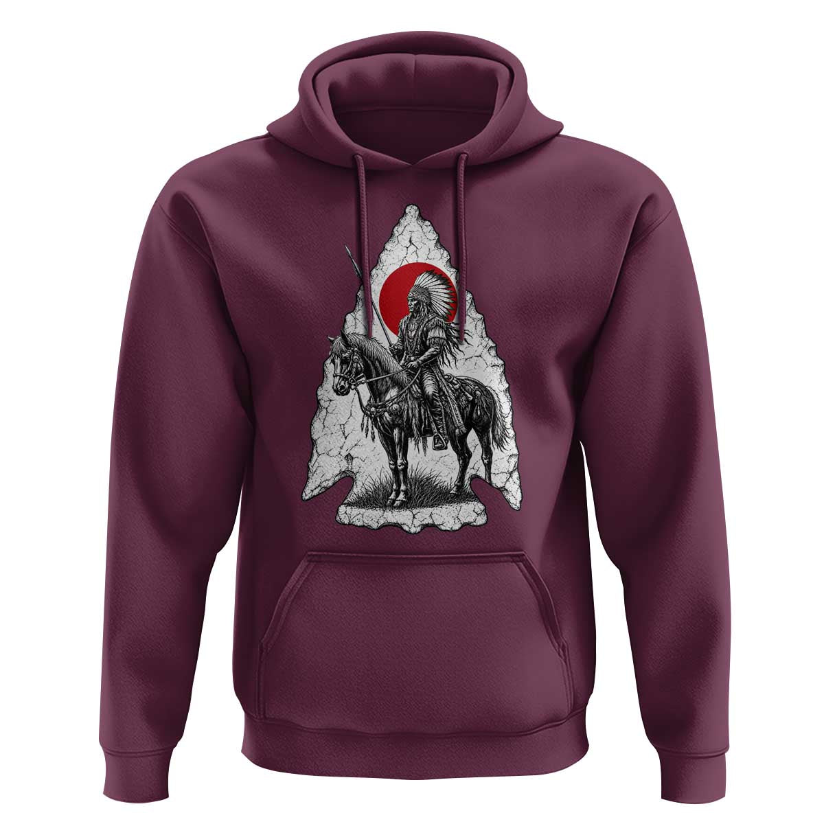 Vintage Native American Warrior Hoodie Horse Rider Feather Headdress Graphic