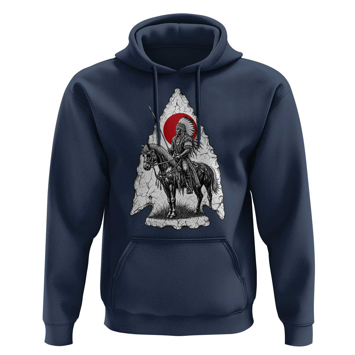 Vintage Native American Warrior Hoodie Horse Rider Feather Headdress Graphic