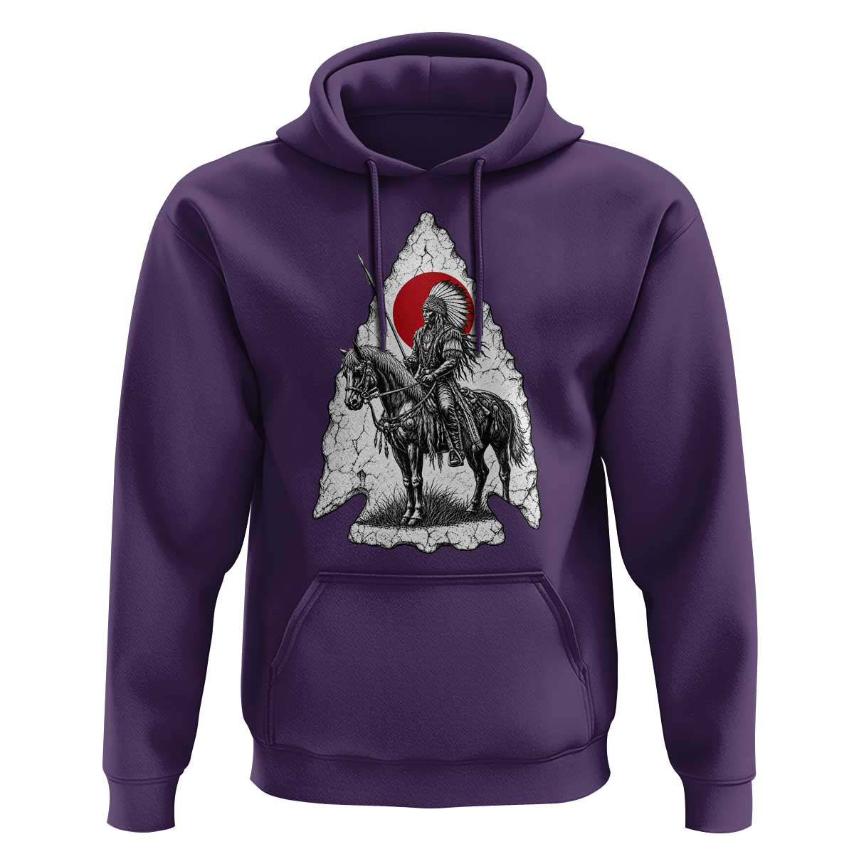 Vintage Native American Warrior Hoodie Horse Rider Feather Headdress Graphic