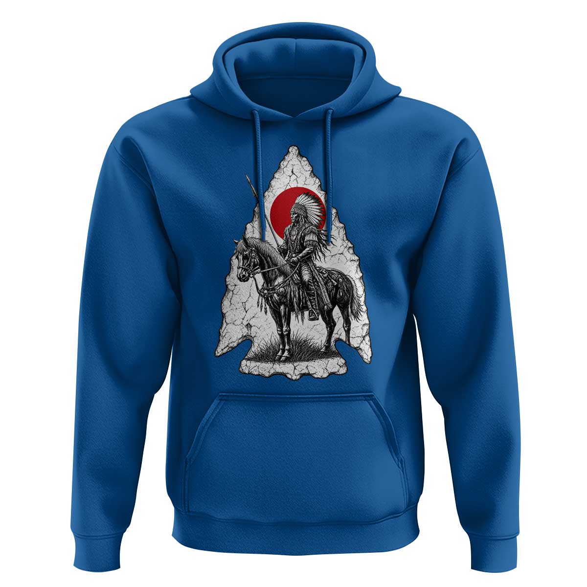 Vintage Native American Warrior Hoodie Horse Rider Feather Headdress Graphic