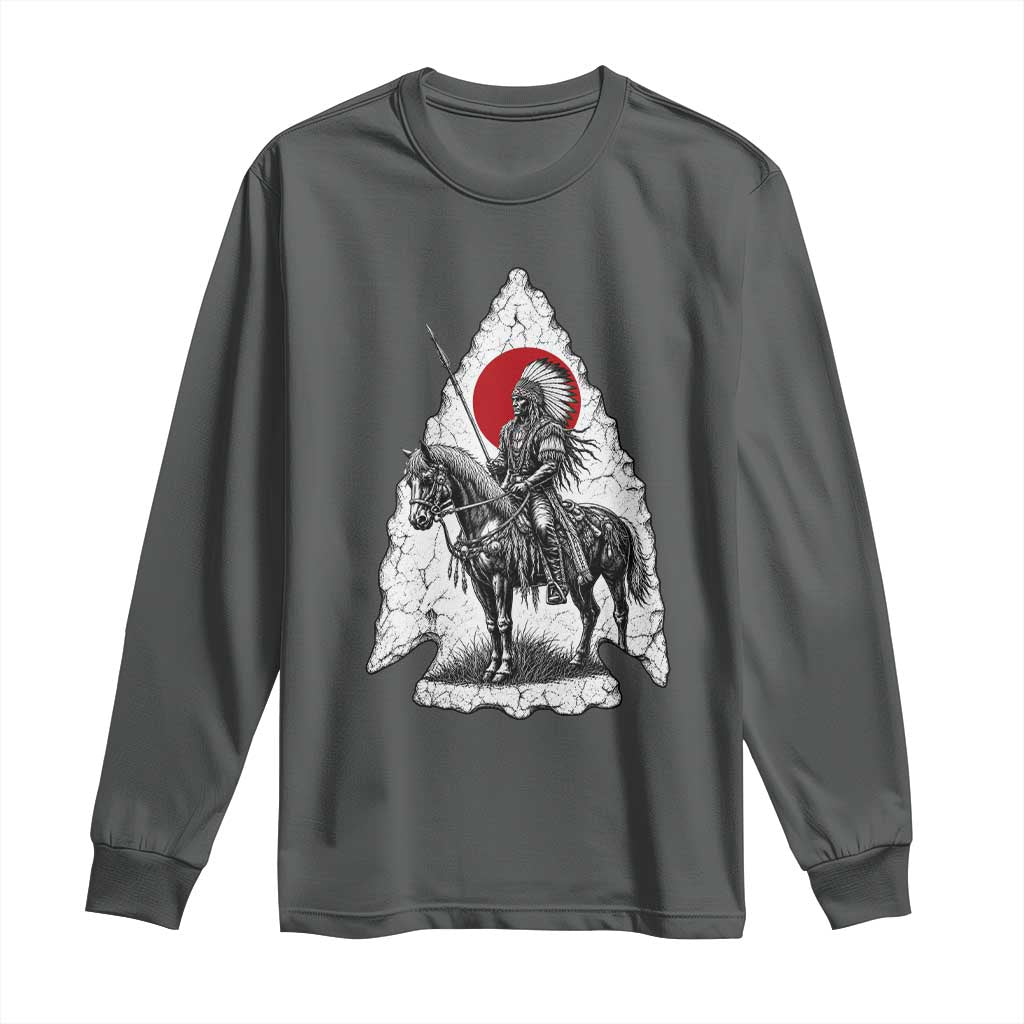 Vintage Native American Warrior Long Sleeve Shirt Horse Rider Feather Headdress Graphic