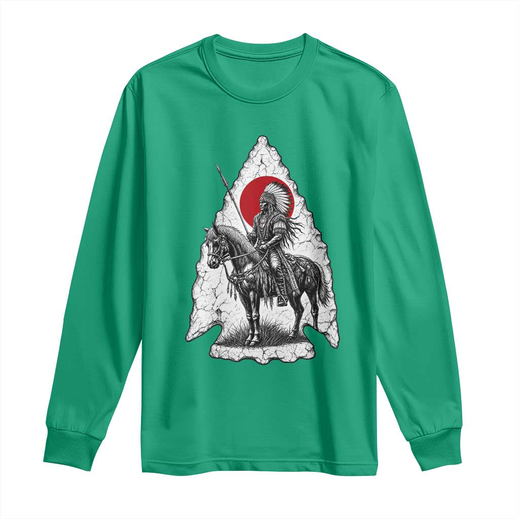 Vintage Native American Warrior Long Sleeve Shirt Horse Rider Feather Headdress Graphic
