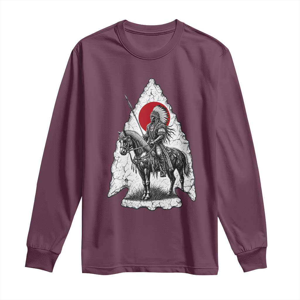 Vintage Native American Warrior Long Sleeve Shirt Horse Rider Feather Headdress Graphic