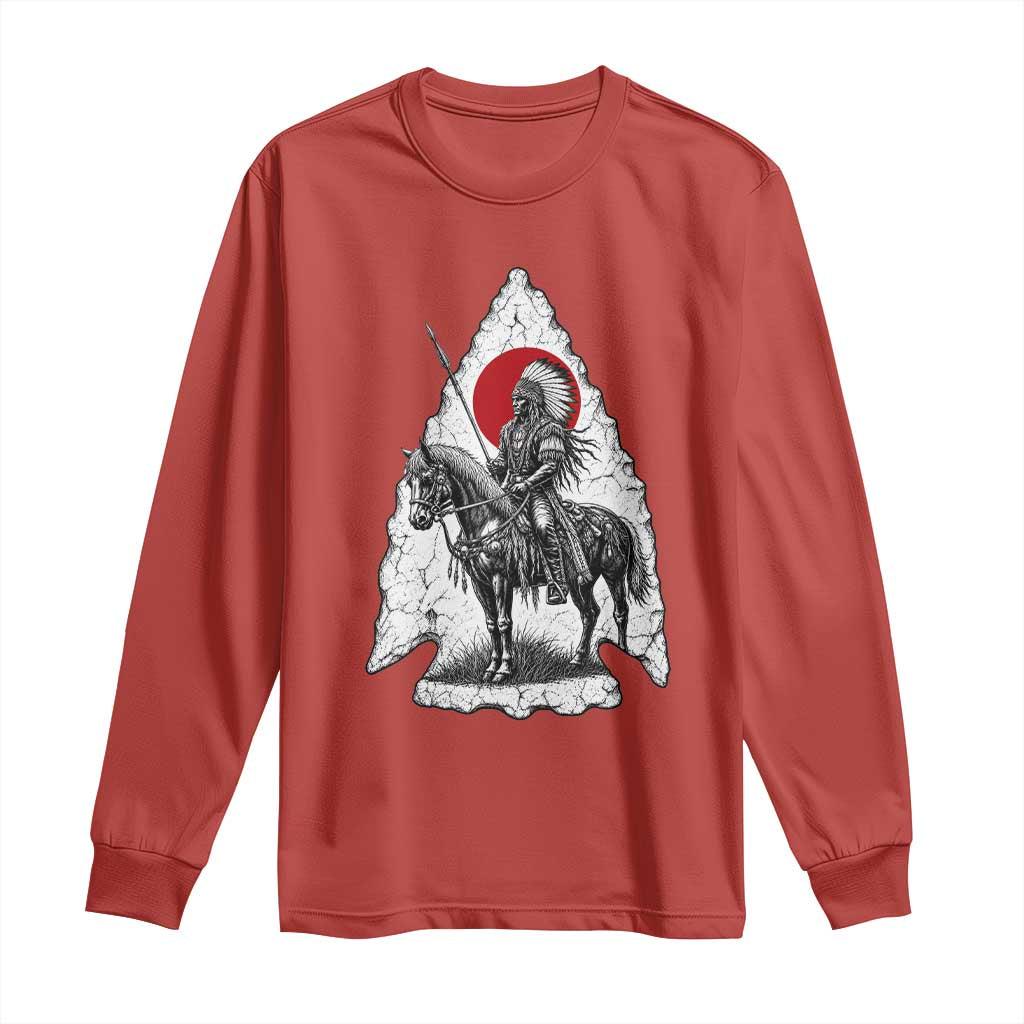 Vintage Native American Warrior Long Sleeve Shirt Horse Rider Feather Headdress Graphic