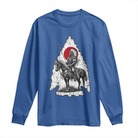 Vintage Native American Warrior Long Sleeve Shirt Horse Rider Feather Headdress Graphic