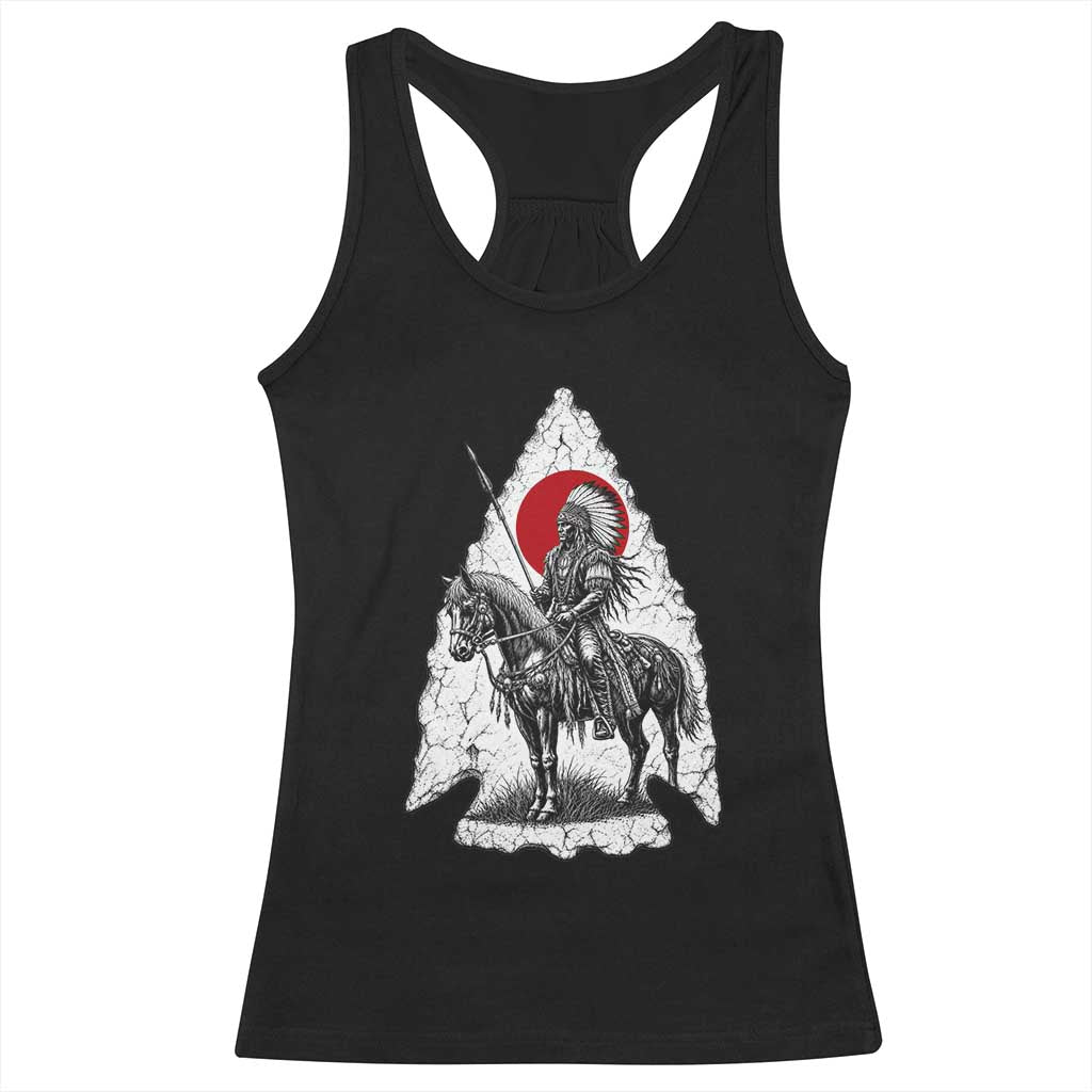 Vintage Native American Warrior Racerback Tank Top Horse Rider Feather Headdress Graphic