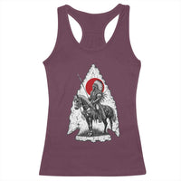 Vintage Native American Warrior Racerback Tank Top Horse Rider Feather Headdress Graphic