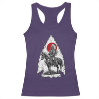 Vintage Native American Warrior Racerback Tank Top Horse Rider Feather Headdress Graphic