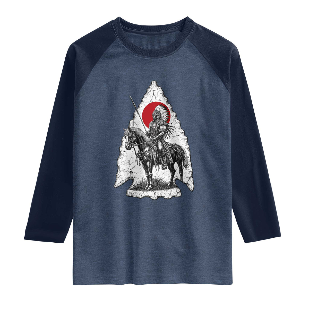 Vintage Native American Warrior Raglan Shirt Horse Rider Feather Headdress Graphic