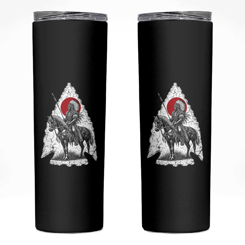 Vintage Native American Warrior Skinny Tumbler Horse Rider Feather Headdress Graphic