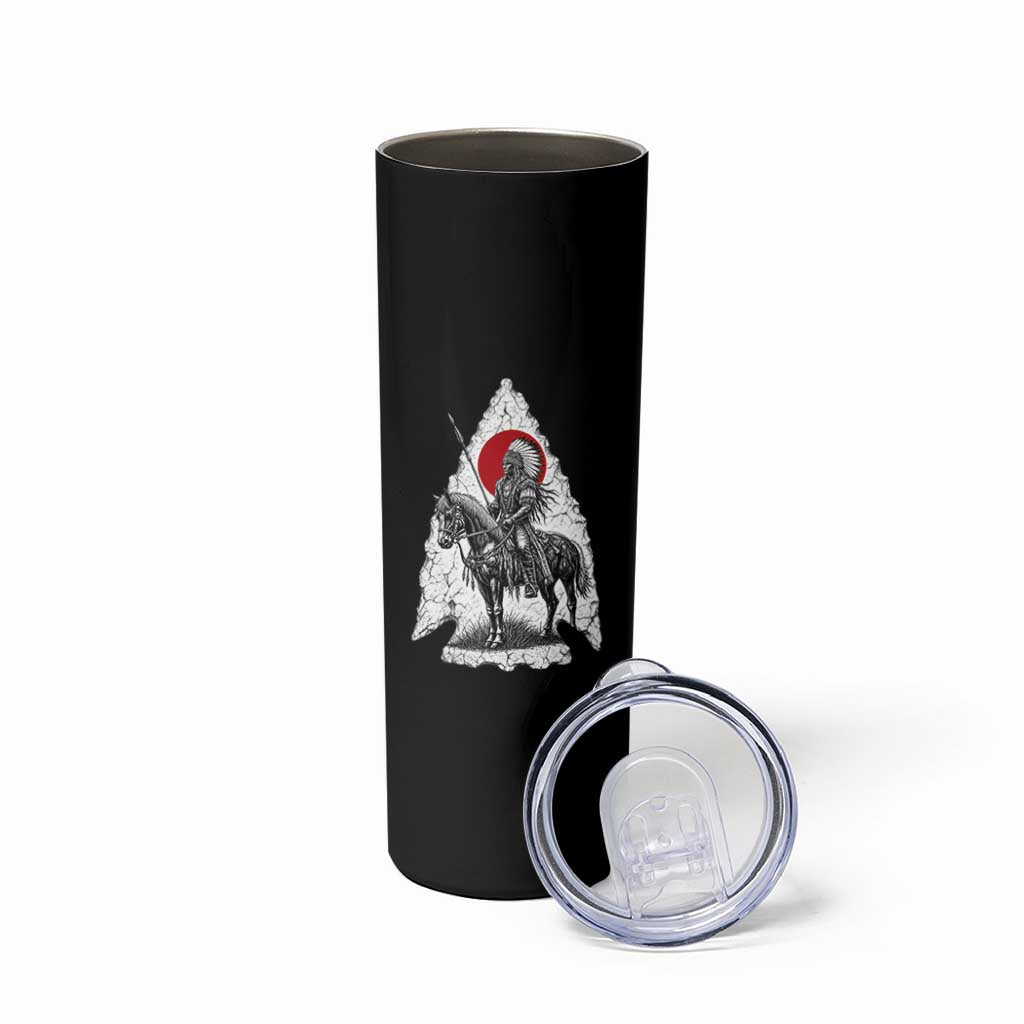 Vintage Native American Warrior Skinny Tumbler Horse Rider Feather Headdress Graphic
