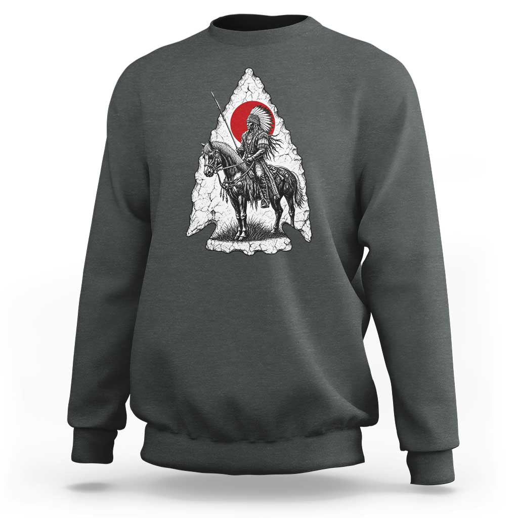 Vintage Native American Warrior Sweatshirt Horse Rider Feather Headdress Graphic
