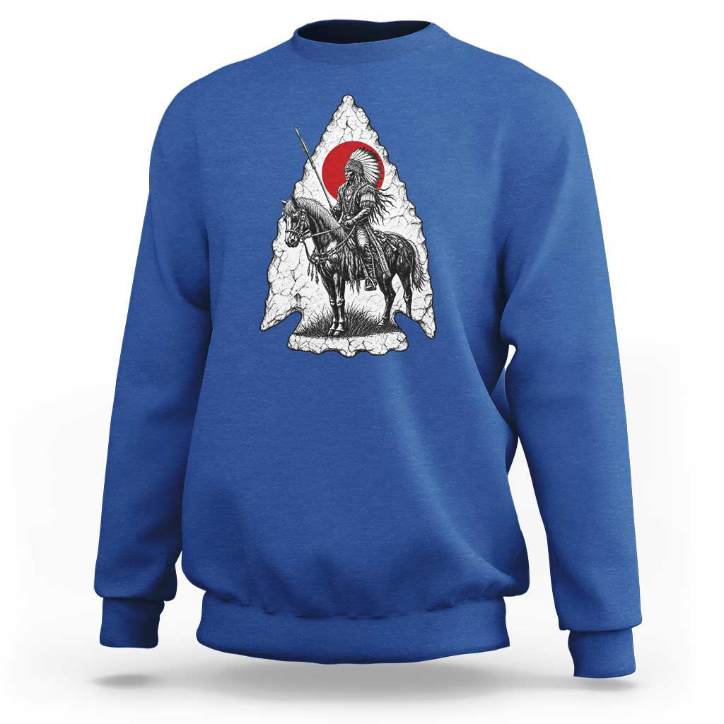 Vintage Native American Warrior Sweatshirt Horse Rider Feather Headdress Graphic