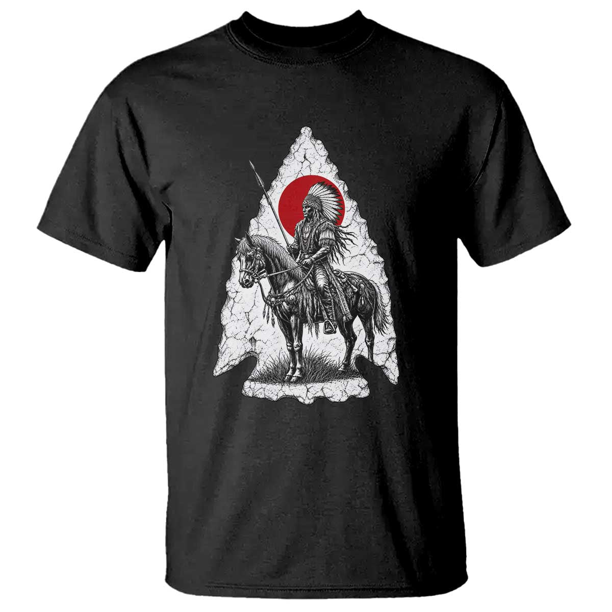 Vintage Native American Warrior T Shirt Horse Rider Feather Headdress Graphic