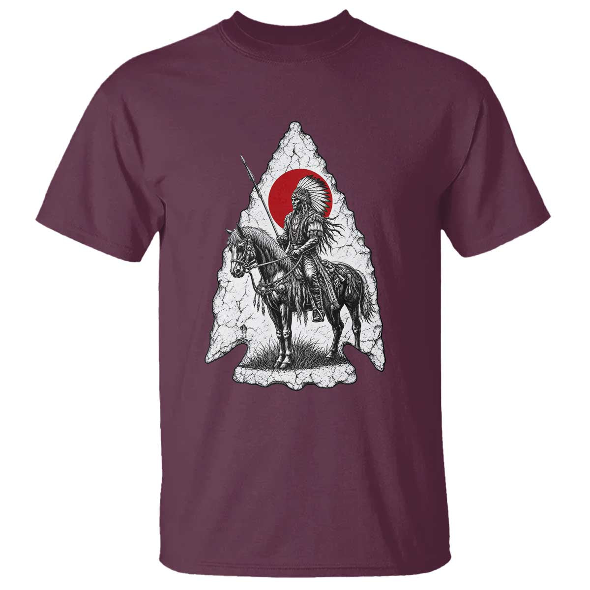 Vintage Native American Warrior T Shirt Horse Rider Feather Headdress Graphic