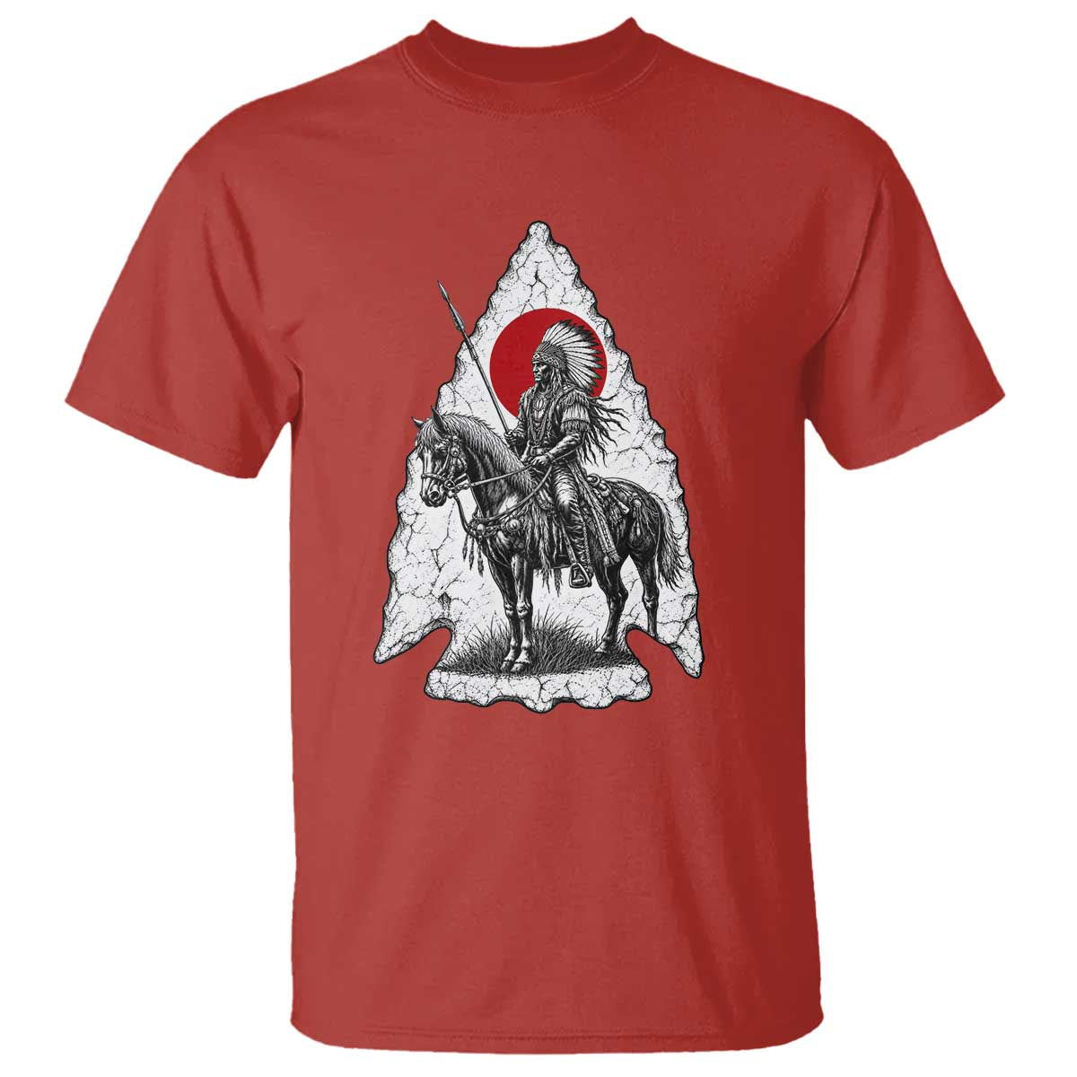 Vintage Native American Warrior T Shirt Horse Rider Feather Headdress Graphic