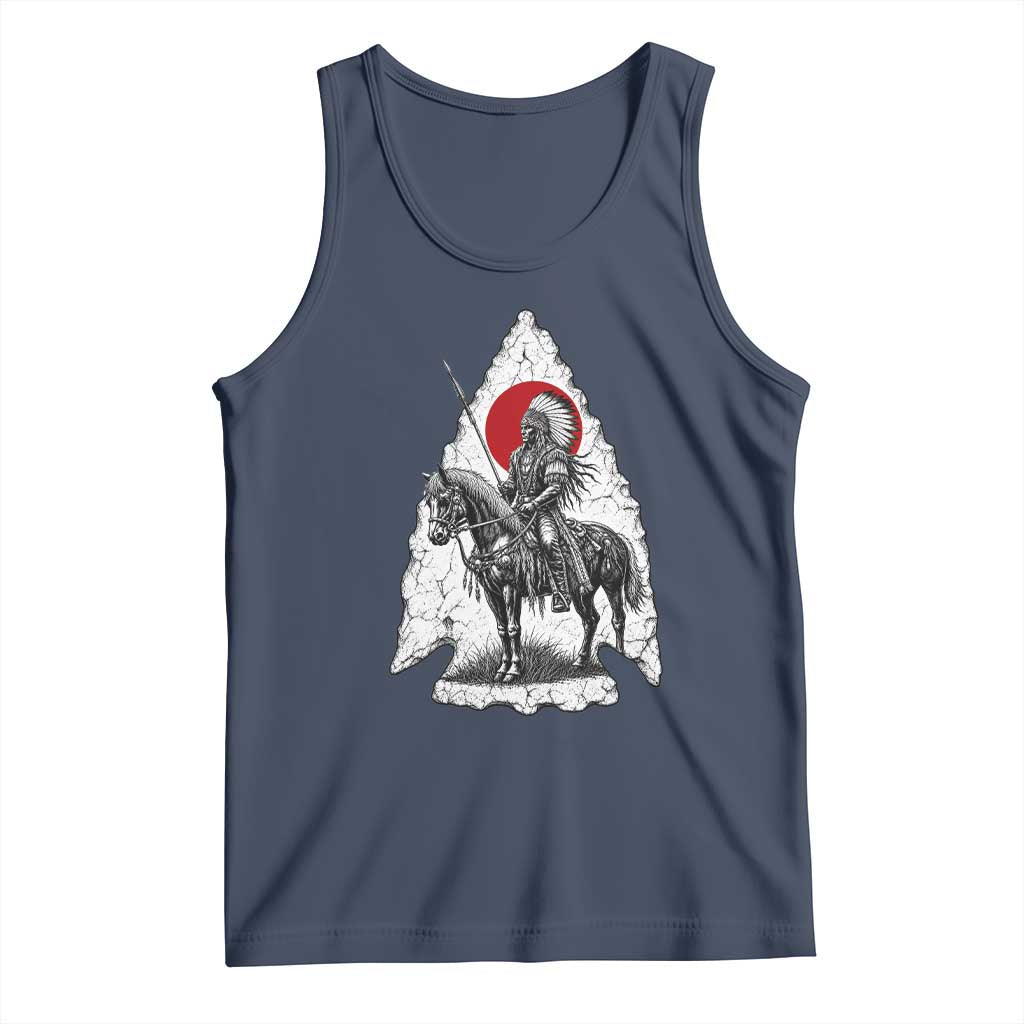 Vintage Native American Warrior Tank Top Horse Rider Feather Headdress Graphic
