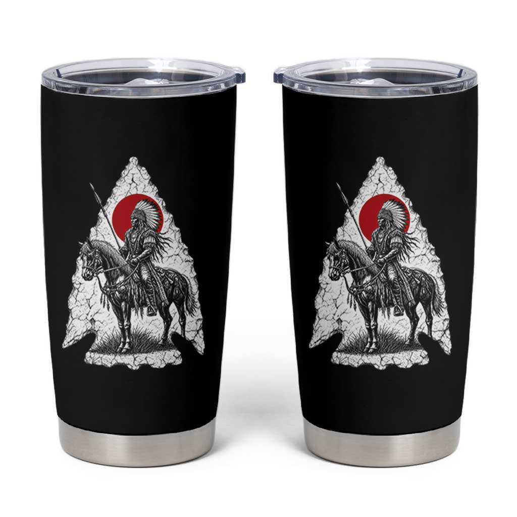 Vintage Native American Warrior Tumbler Cup Horse Rider Feather Headdress Graphic