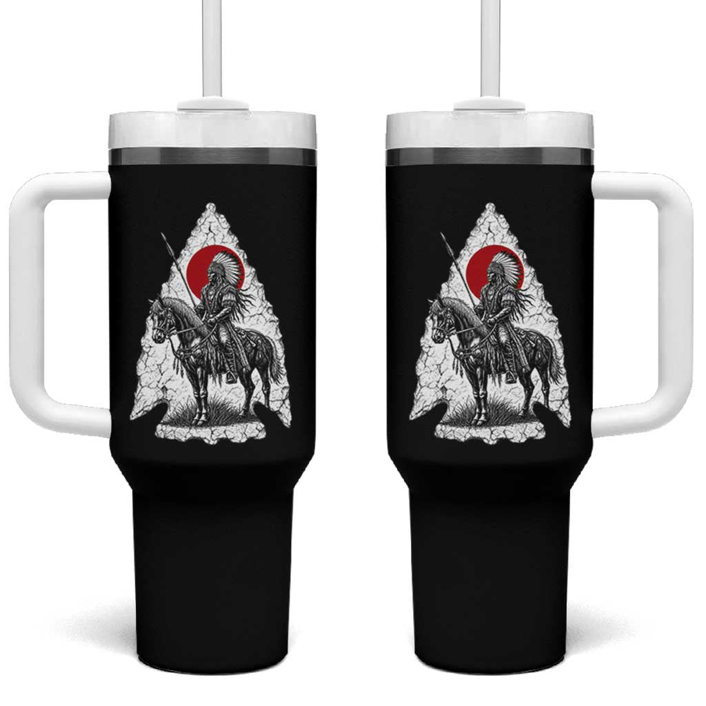 Vintage Native American Warrior Tumbler With Handle Horse Rider Feather Headdress Graphic