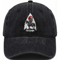 Vintage Native American Warrior Washed Cotton Baseball Cap Horse Rider Feather Headdress Graphic