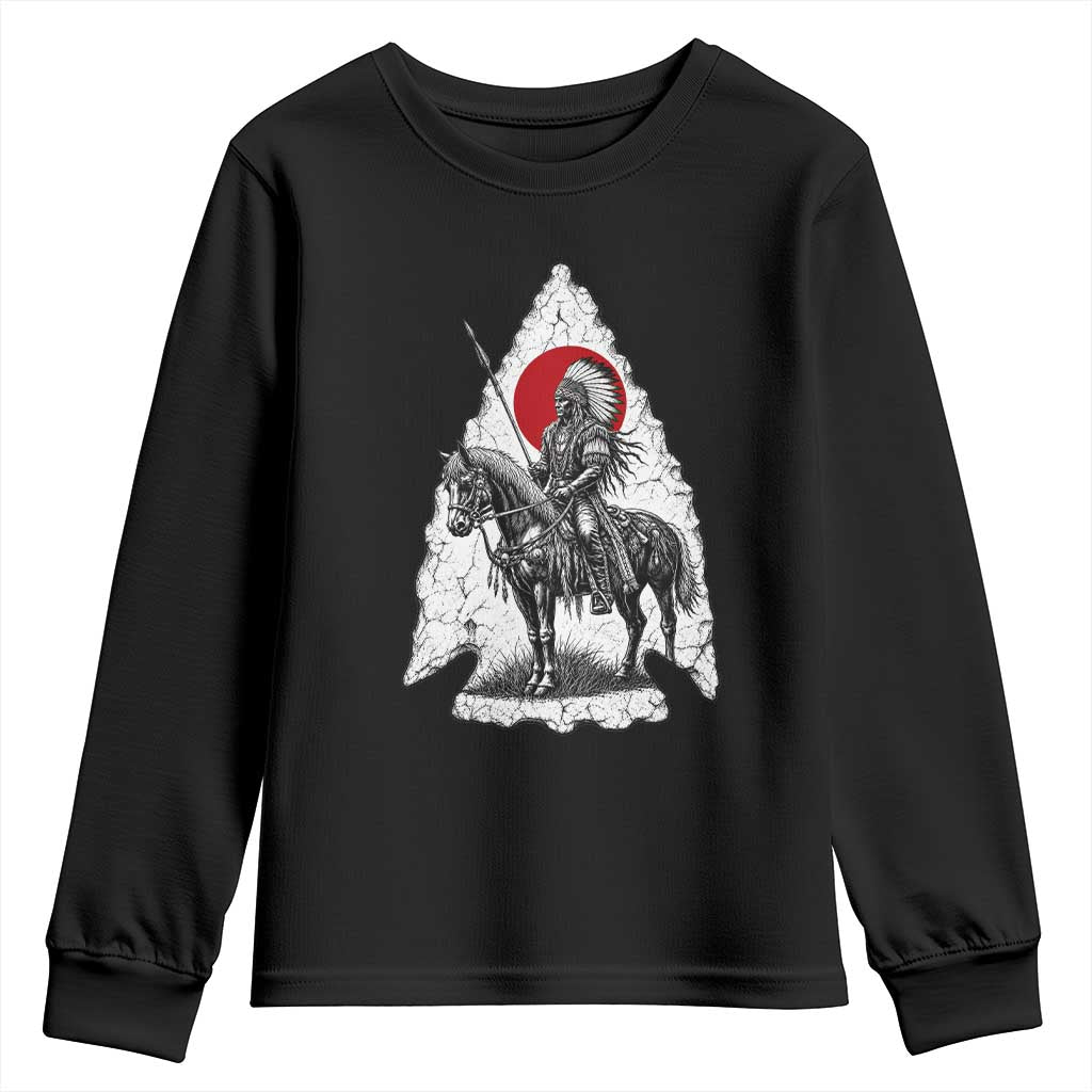 Vintage Native American Warrior Youth Sweatshirt Horse Rider Feather Headdress Graphic
