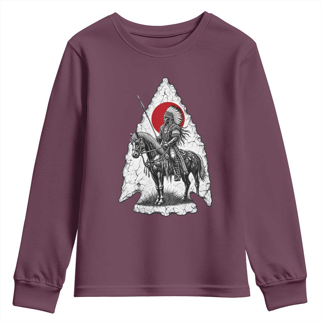 Vintage Native American Warrior Youth Sweatshirt Horse Rider Feather Headdress Graphic