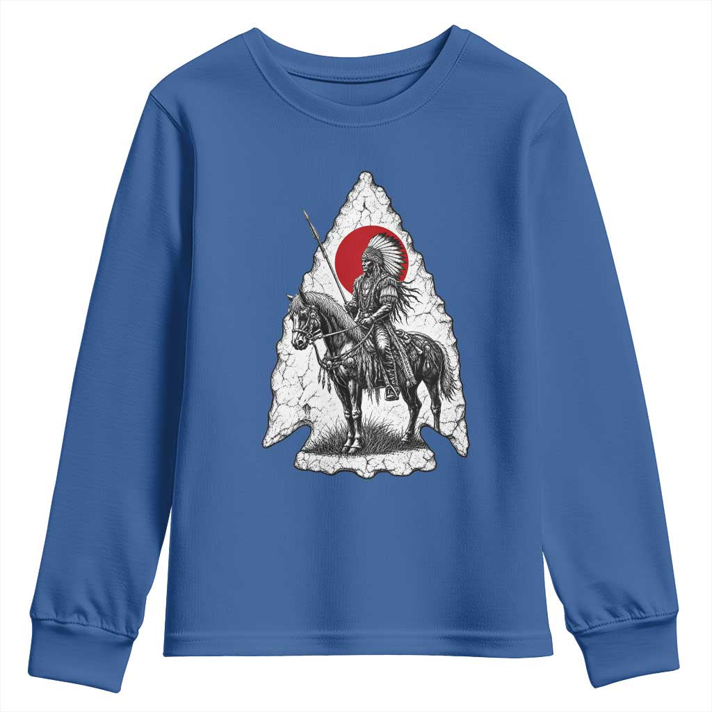 Vintage Native American Warrior Youth Sweatshirt Horse Rider Feather Headdress Graphic