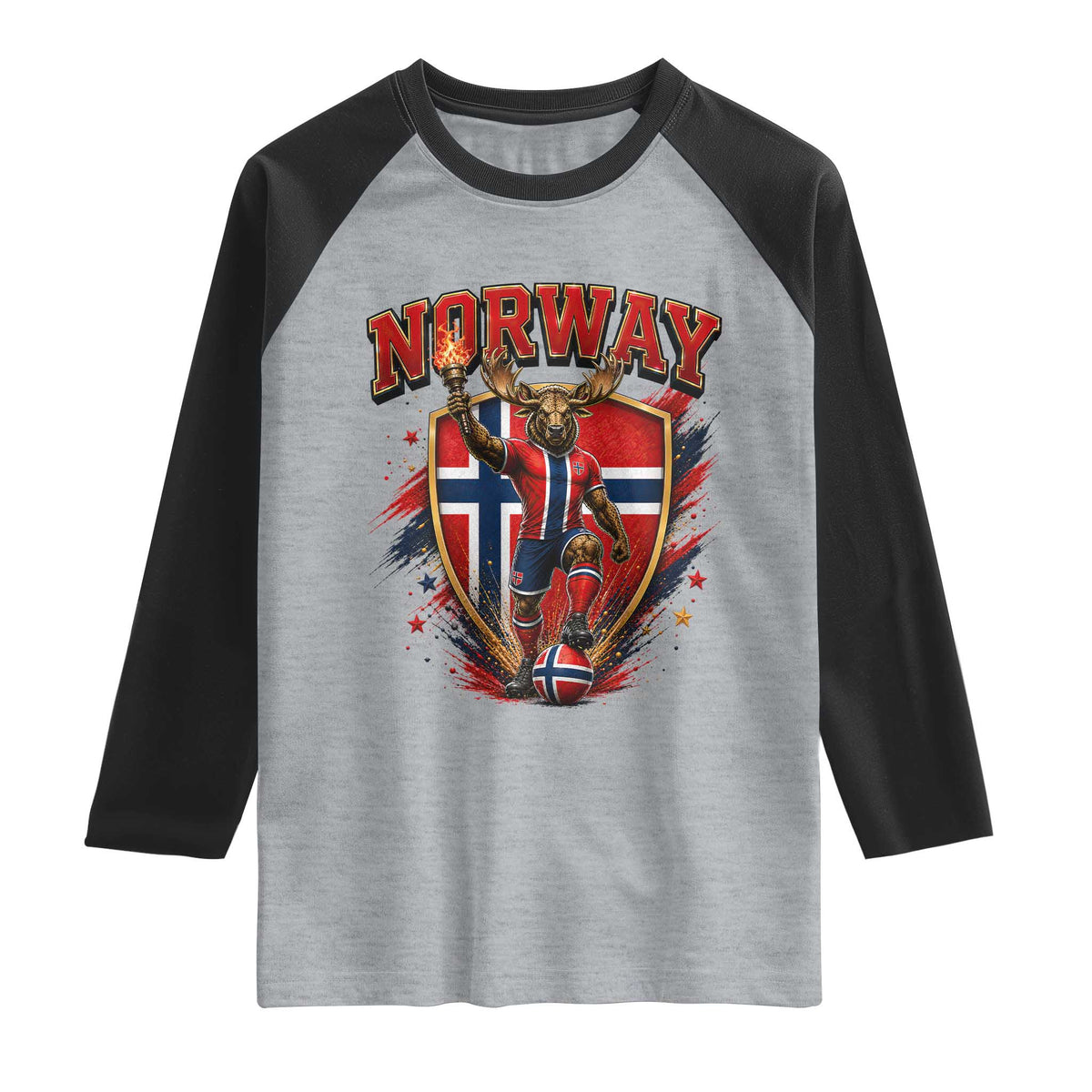 Funny Norway Norwegian Moose Raglan Shirt Soccer Fan Game Day Gift