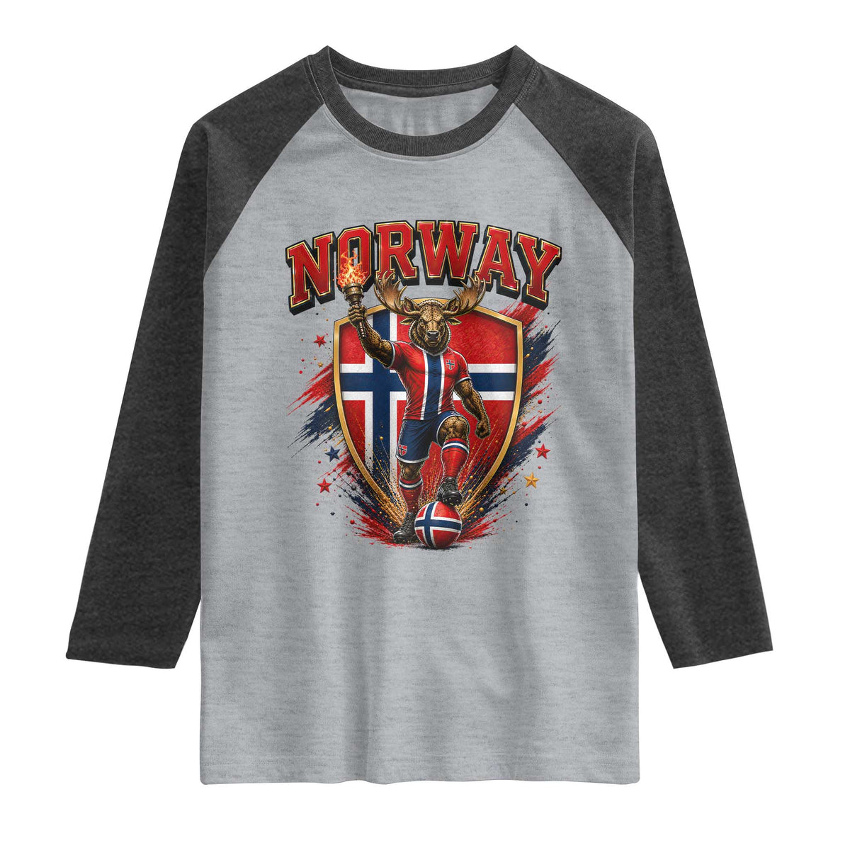 Funny Norway Norwegian Moose Raglan Shirt Soccer Fan Game Day Gift