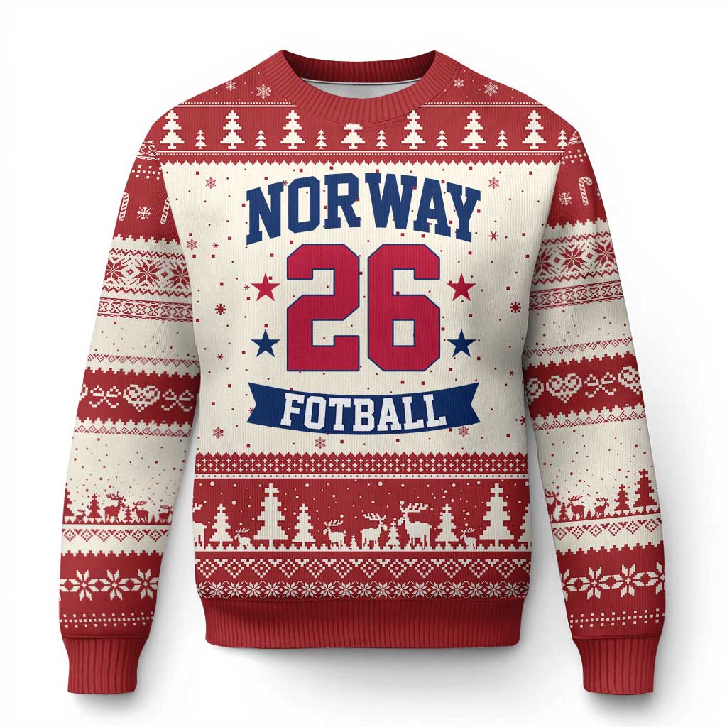 Vintage Norway Fotball Ugly Christmas Sweater Norwegian Flag Game Day Fan Gift