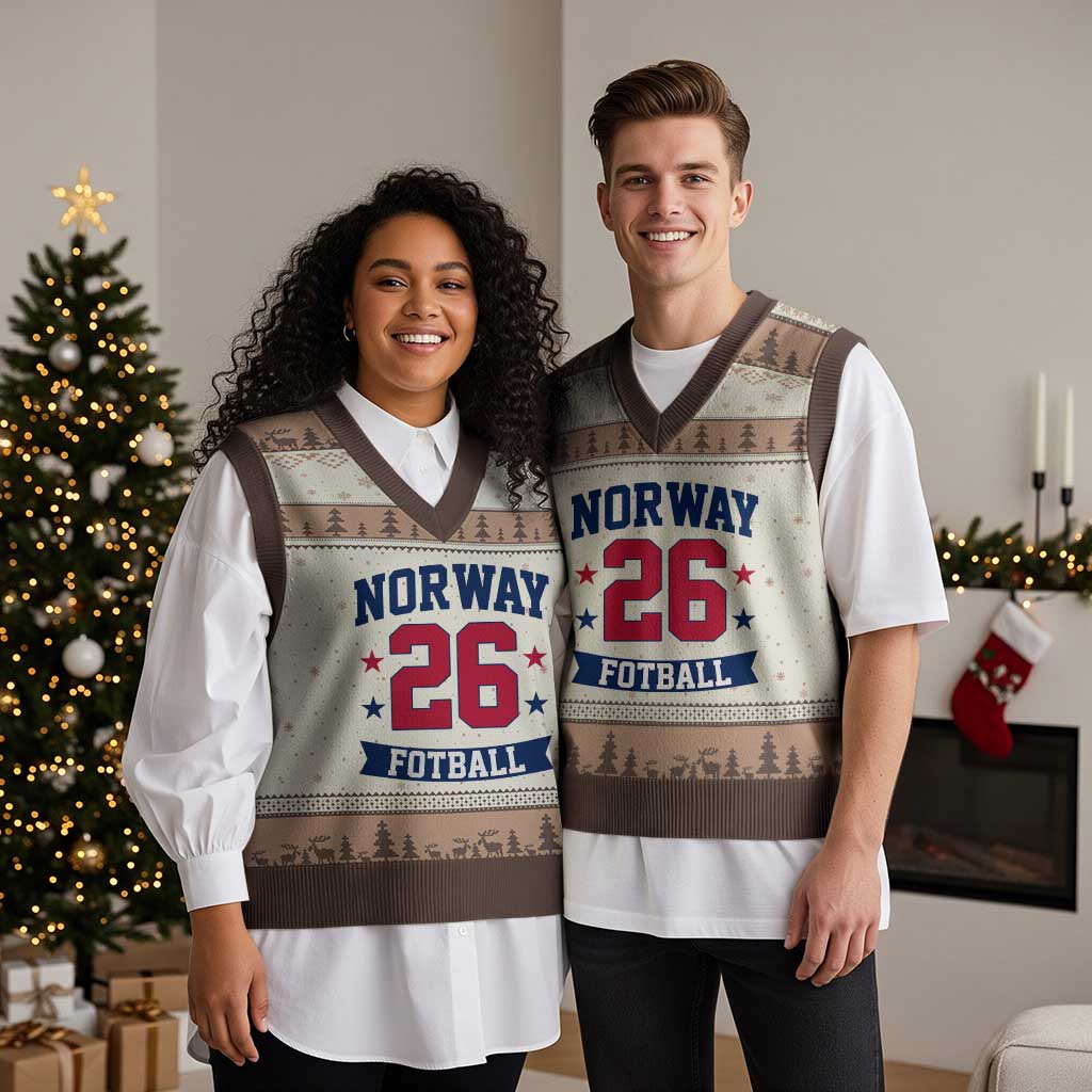 Vintage Norway Fotball V-Neck Knit Sweater Vest Norwegian Flag Game Day Fan Gift