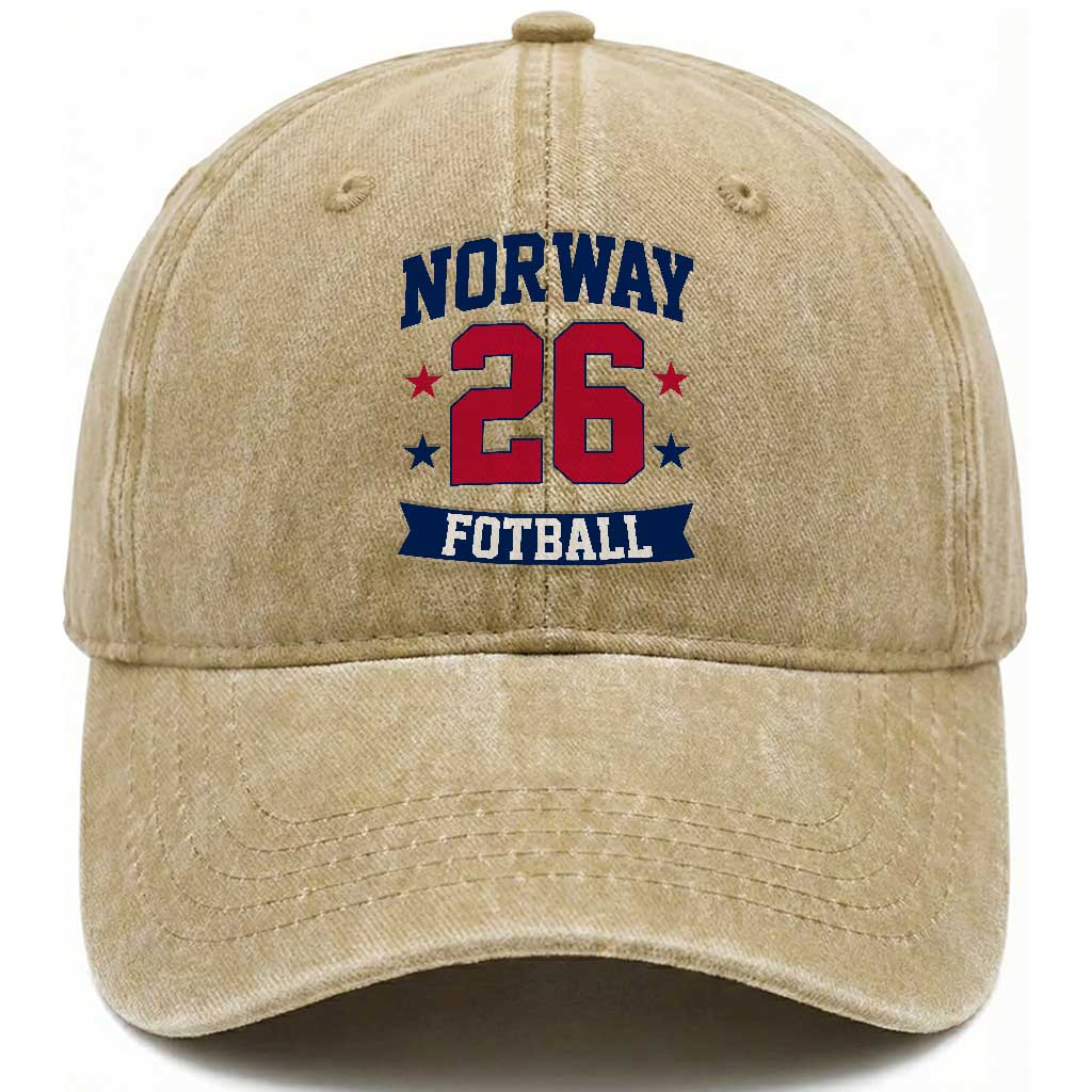 Vintage Norway Fotball Washed Cotton Baseball Cap Norwegian Flag Game Day Fan Gift