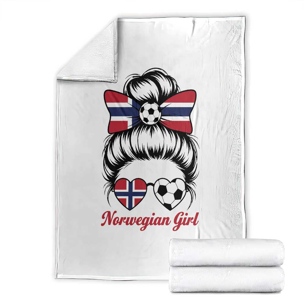 Norwegian Soccer Girl Throw Blanket Messy Bun Sunglasses Football Fan