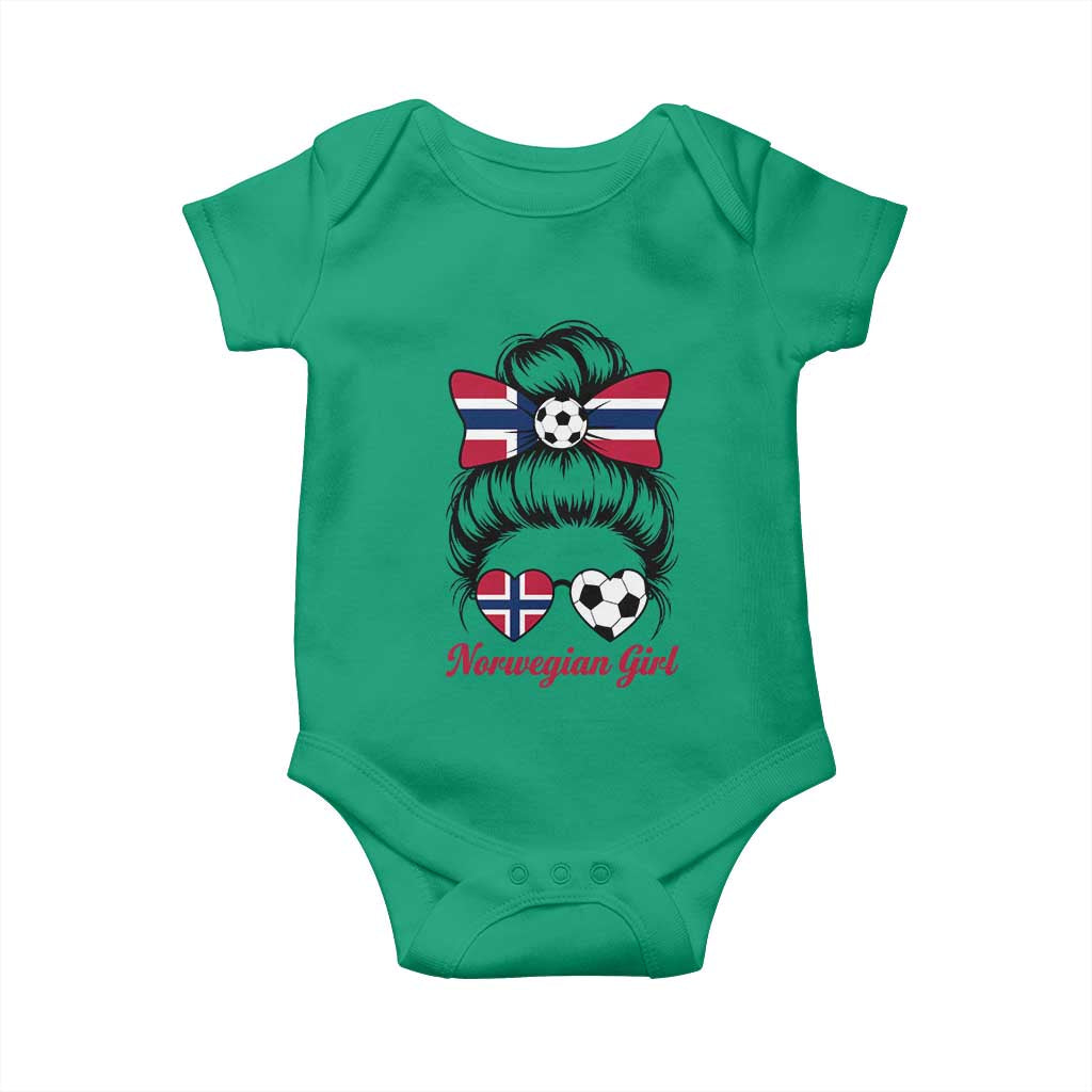 Norwegian Soccer Girl Baby Onesie Messy Bun Sunglasses Football Fan