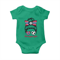 Norwegian Soccer Girl Baby Onesie Messy Bun Sunglasses Football Fan