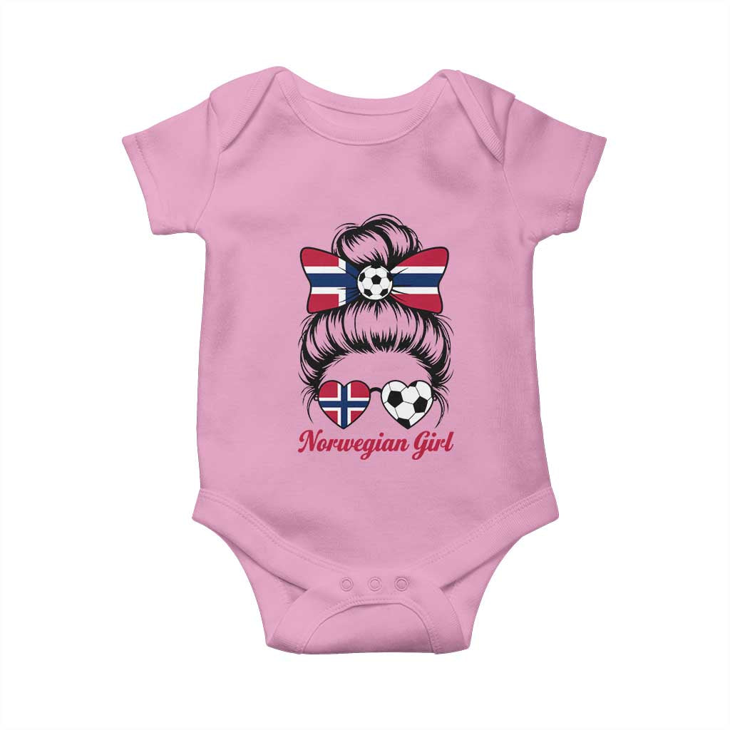 Norwegian Soccer Girl Baby Onesie Messy Bun Sunglasses Football Fan