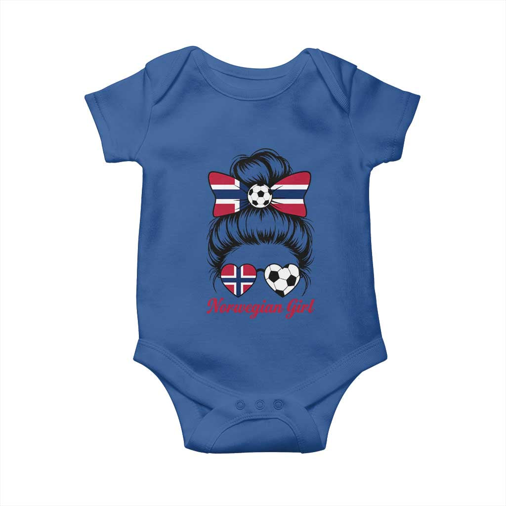 Norwegian Soccer Girl Baby Onesie Messy Bun Sunglasses Football Fan