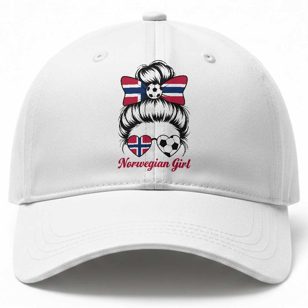 Norwegian Soccer Girl Baseball Cap Messy Bun Sunglasses Football Fan