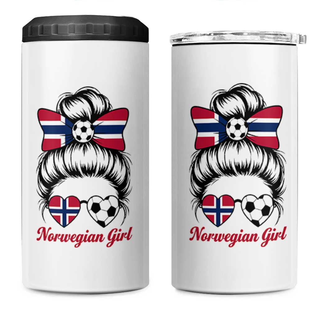 Norwegian Soccer Girl 4 in 1 Can Cooler Tumbler Messy Bun Sunglasses Football Fan